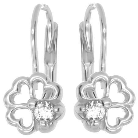 Stříbrné náušnice - čtyřlístek, čirý kulatý zirkon | Argento.cz
