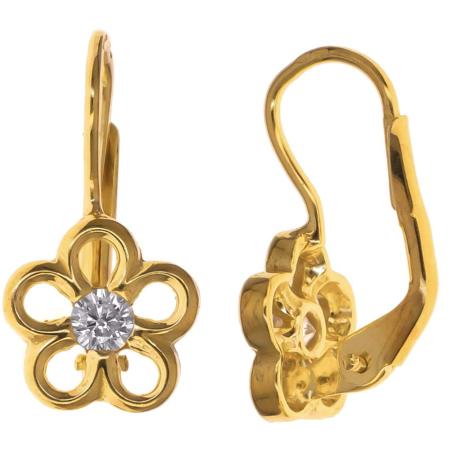 Pozlacené stříbrné náušnice - kvítek, čirý kulatý zirkon | Argento.cz