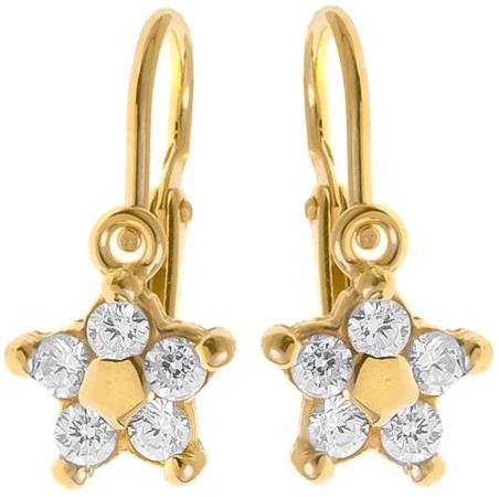 Pozlacené stříbrné náušnice - hvězdička, čiré kulaté zirkony | Argento.cz