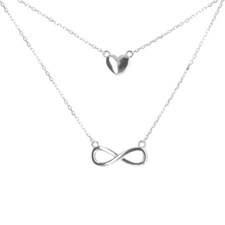 Stříbrný náhrdelník - srdíčko, nekonečno, délka 43 až 46 cm | Argento.cz