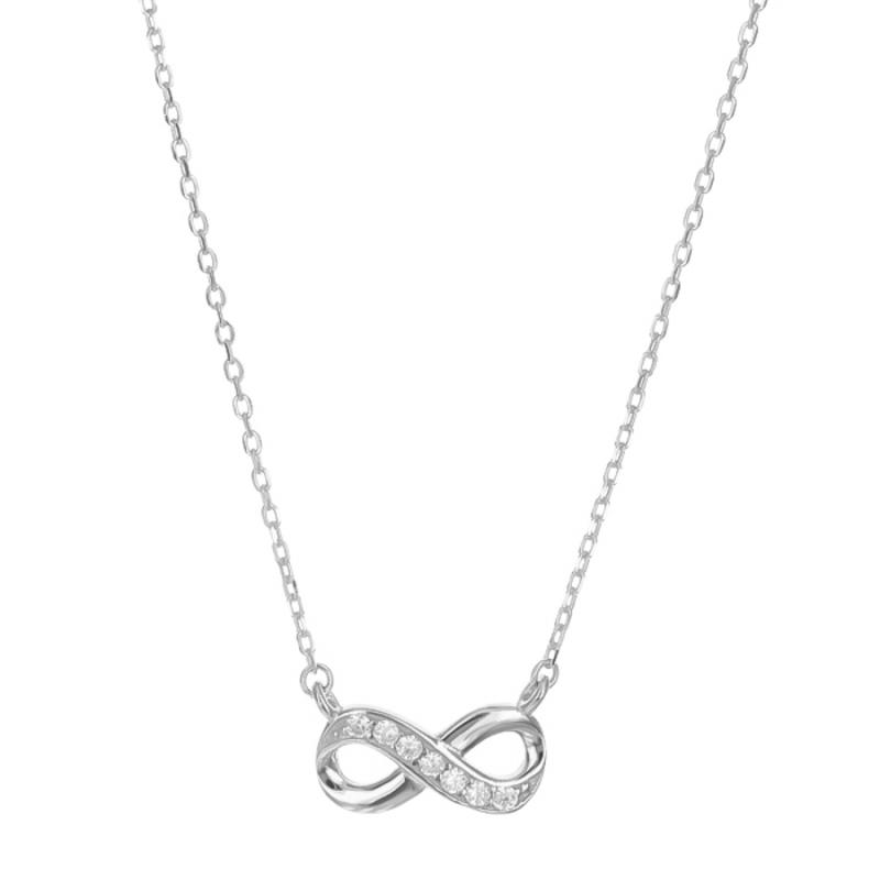 Stříbrný náhrdelník - nekonečno, čiré kulaté zirkony, délka 43 až 46 cm | Argento.cz