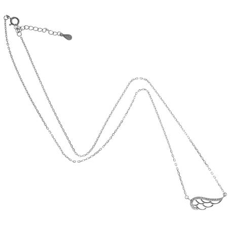 Stříbrný náhrdelník - andělské křídlo, čiré kulaté zirkony, délka 43 až 46 cm | Argento.cz