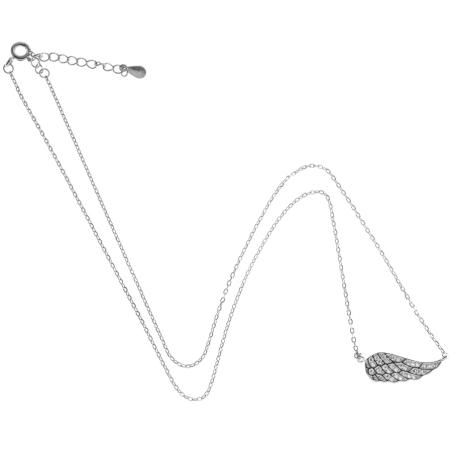 Stříbrný náhrdelník - andělské křídlo, čiré kulaté zirkony, délka 43 až 46 cm | Argento.cz