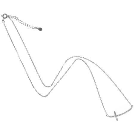 Stříbrný náhrdelník - křížek, čiré kulaté zirkony, délka 43 až 46 cm | Argento.cz