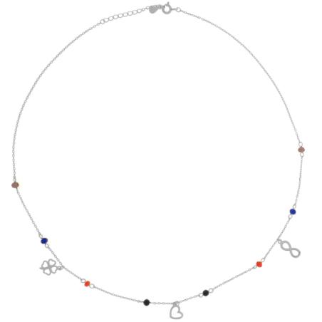 Stříbrný náhrdelník - čtyřlístek, srdíčko, nekonečno, barevný plast, délka 43 až 46 cm | Argento.cz
