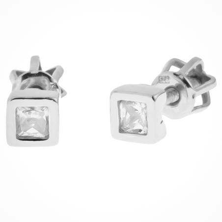 Stříbrné náušnice - čirý zirkon ve tvaru čtverce | Argento.cz