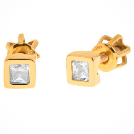 Pozlacené stříbrné náušnice - čirý zirkon ve tvaru čtverce | Argento.cz