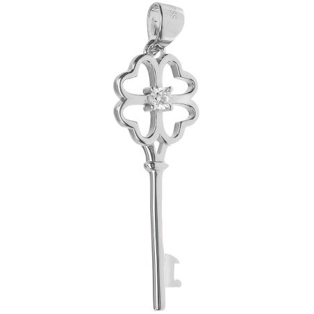 Stříbrný přívěsek - čtyřlístek, klíč, čirý kulatý zirkon | Argento.cz