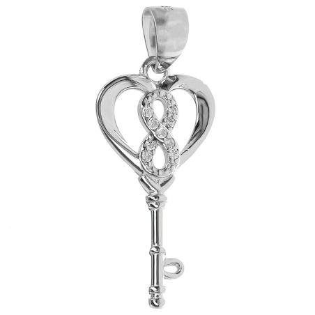 Stříbrný přívěsek - srdíčko, nekonečno, klíč, čiré kulaté zirkony | Argento.cz
