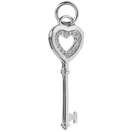 Stříbrný přívěsek - srdíčko, klíč, čiré kulaté zirkony | Argento.cz