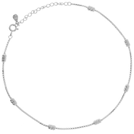 Stříbrný náramek na nohu - diamantově broušené ovály, délka 22 až 26 cm | Argento.cz