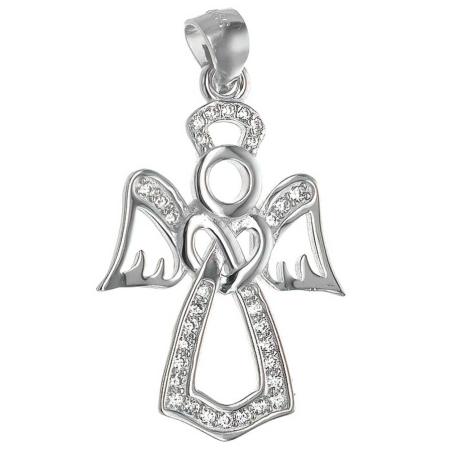 Stříbrný přívěsek - anděl, čiré kulaté zirkony | Argento.cz