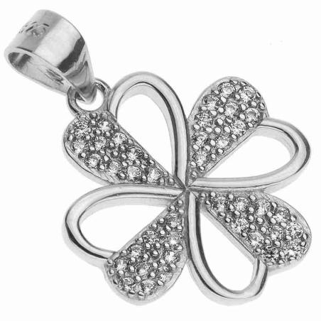 Stříbrný přívěsek - čtyřlístek, čiré kulaté zirkony | Argento.cz