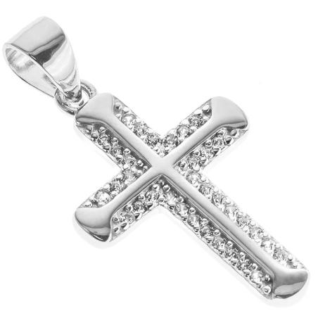 Stříbrný přívěsek - křížek, čiré kulaté zirkony | Argento.cz