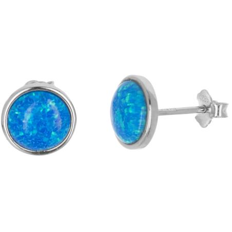 Stříbrné náušnice - modrý kulatý syntetický opál | Argento.cz