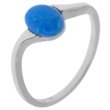 Stříbrný prsten - modrý oválný syntetický opál | Argento.cz