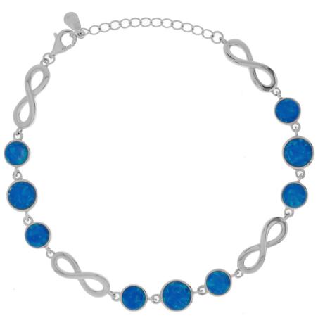 Stříbrný náramek - nekonečno, modré kulaté syntetické opály, délka 17 až 20 cm | Argento.cz