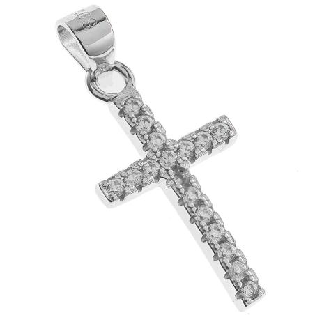 Stříbrný přívěsek - křížek, čiré kulaté zirkony | Argento.cz