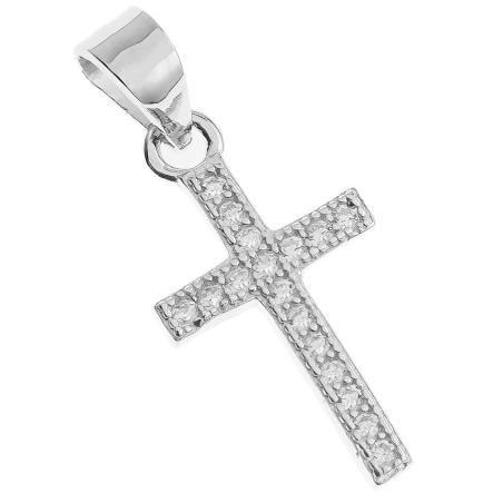 Stříbrný přívěsek - křížek, čiré kulaté zirkony | Argento.cz