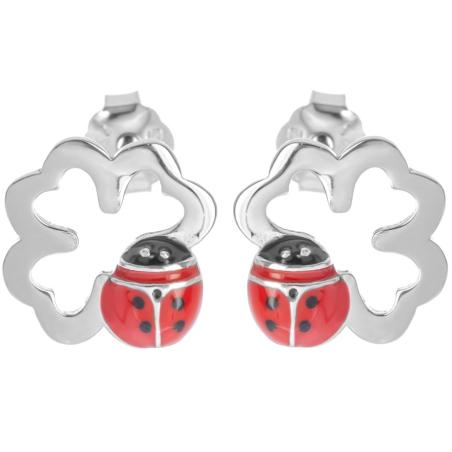 Stříbrné náušnice - beruška, čtyřlístek, červená glazura, černá glazura | Argento.cz