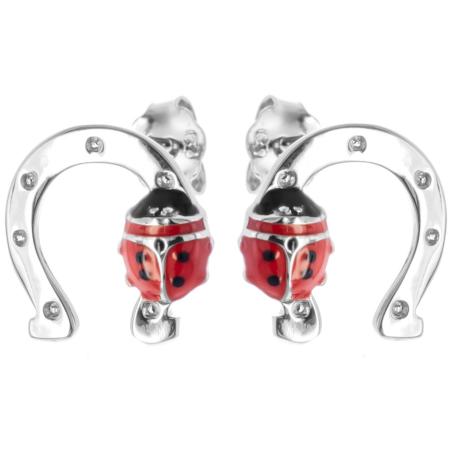 Stříbrné náušnice - beruška, podkova, černá glazura, červená glazura | Argento.cz