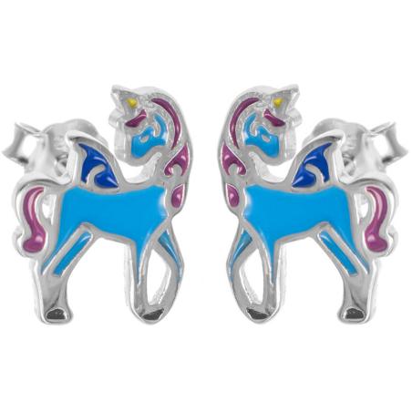 Stříbrné náušnice - kůň, barevná glazura | Argento.cz