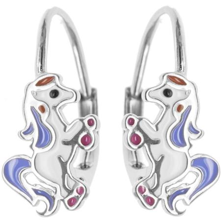 Stříbrné náušnice - kůň, barevná glazura | Argento.cz
