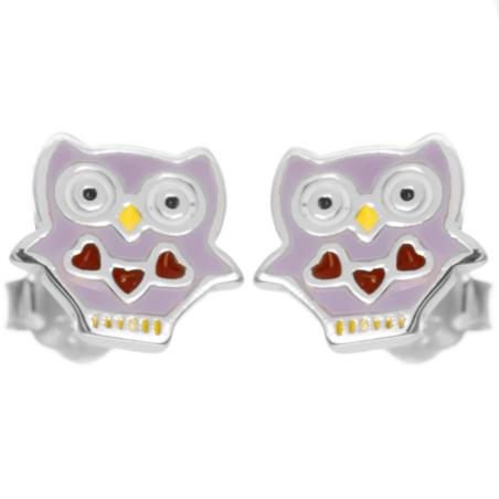 Stříbrné náušnice - sova, barevná glazura | Argento.cz