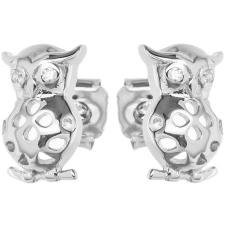 Stříbrné náušnice - sova, čiré kulaté zirkony | Argento.cz