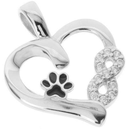 Stříbrný přívěsek - labka, srdíčko, nekonečno, černá glazura, čiré kulaté zirkony | Argento.cz