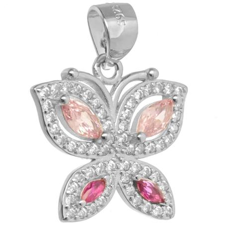 Stříbrný přívěsek - motýl, barevné zirkony | Argento.cz