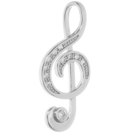 Stříbrný přívěsek - houslový klíč, čiré kulaté zirkony | Argento.cz