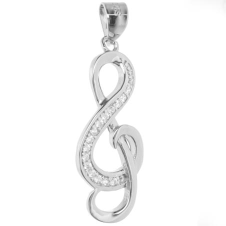 Stříbrný přívěsek - houslový klíč, čiré kulaté zirkony | Argento.cz