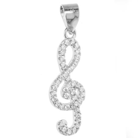 Stříbrný přívěsek - houslový klíč, čiré kulaté zirkony | Argento.cz