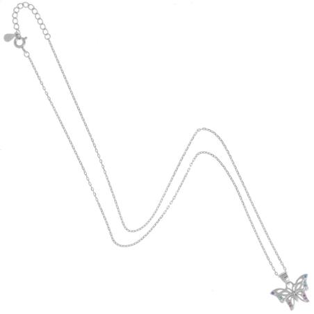 Stříbrný náhrdelník - motýl, barevné zirkony | Argento.cz
