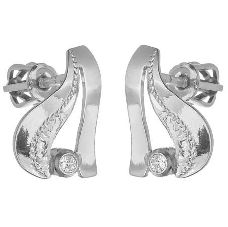 Stříbrné náušnice - s ručním gravírem, čirý kulatý zirkon | Argento.cz