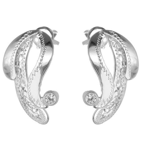 Stříbrné náušnice - s ručním gravírem, čirý kulatý zirkon | Argento.cz