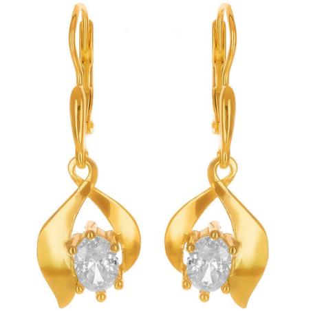Pozlacené stříbrné náušnice - čirý oválný zirkon | Argento.cz