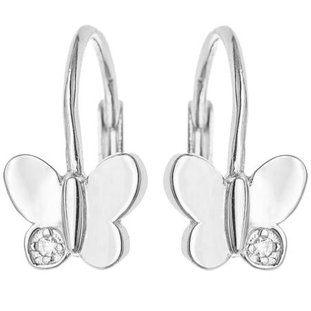 Stříbrné náušnice - motýl, čirý kulatý zirkon | Argento.cz