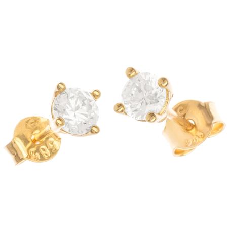 Zlaté náušnice - čirý kulatý zirkon, průměr 4 mm | Argento.cz