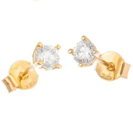 Zlaté náušnice - čirý kulatý zirkon, průměr 3,5 mm | Argento.cz