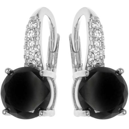Stříbrné náušnice - černý kulatý zirkon, čiré kulaté zirkony | Argento.cz