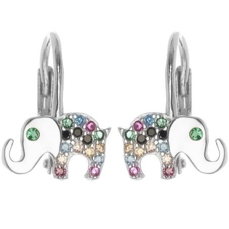 Stříbrné náušnice - slon, barevné kulaté zirkony | Argento.cz