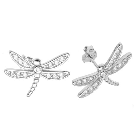Stříbrné náušnice - vážka, čiré kulaté zirkony | Argento.cz