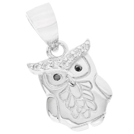 Stříbrný přívěsek - sova, černé kulaté zirkony, čiré kulaté zirkony | Argento.cz