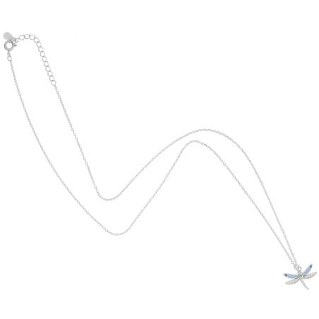 Stříbrný náhrdelník - vážka, barevné kulaté zirkony, délka 43 až 46 cm | Argento.cz
