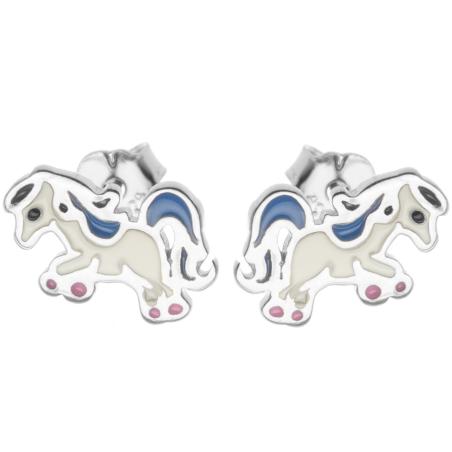 Stříbrné náušnice - kůň, barevná glazura | Argento.cz