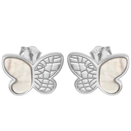 Stříbrné náušnice - motýl, perleť | Argento.cz