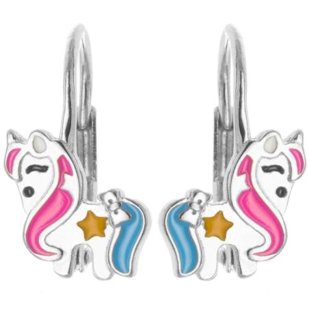 Stříbrné náušnice - kůň, barevná glazura | Argento.cz