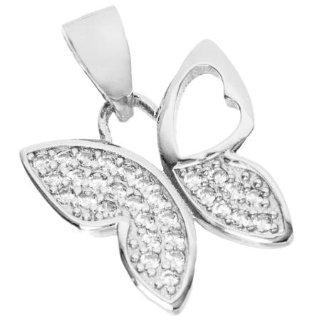Stříbrný přívěsek - motýl, čiré kulaté zirkony | Argento.cz